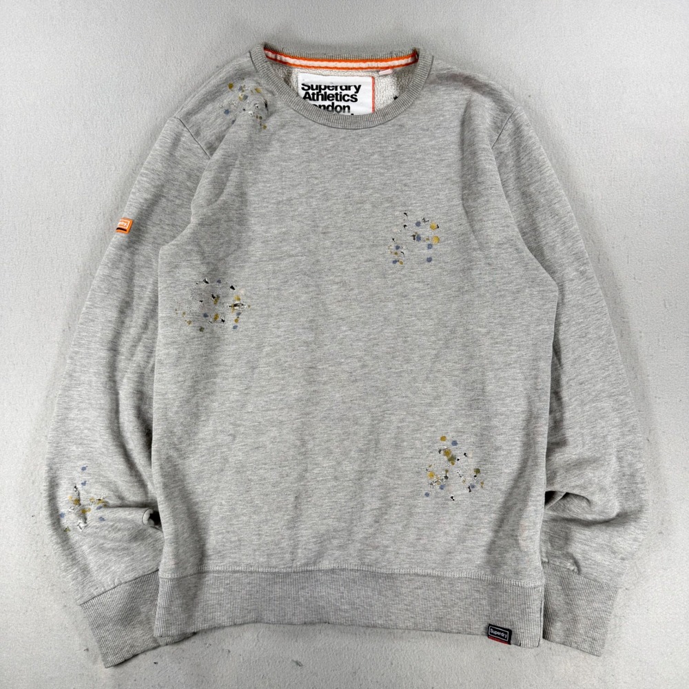 VTG Athletics London Sweatshirt Gray Distressed Paint Splatter Large